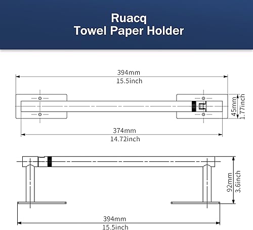 Miniatura 6 de Toallero de papel para debajo del gabinete, acero inoxidable, doble poste pivotante, base cuadrada, soporte para toallas de papel para cocina,