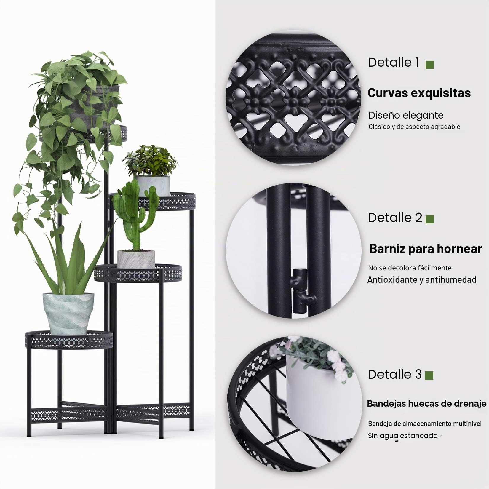 unho Soporte Plantas Interior Exterior Plegable, Soporte Macetas Estanterias para Macetas con 4 Niveles Escalera para Macetas de Metal Estanterias Decorativas Plantas Salón Balcón Oficina 53 x 90 cm