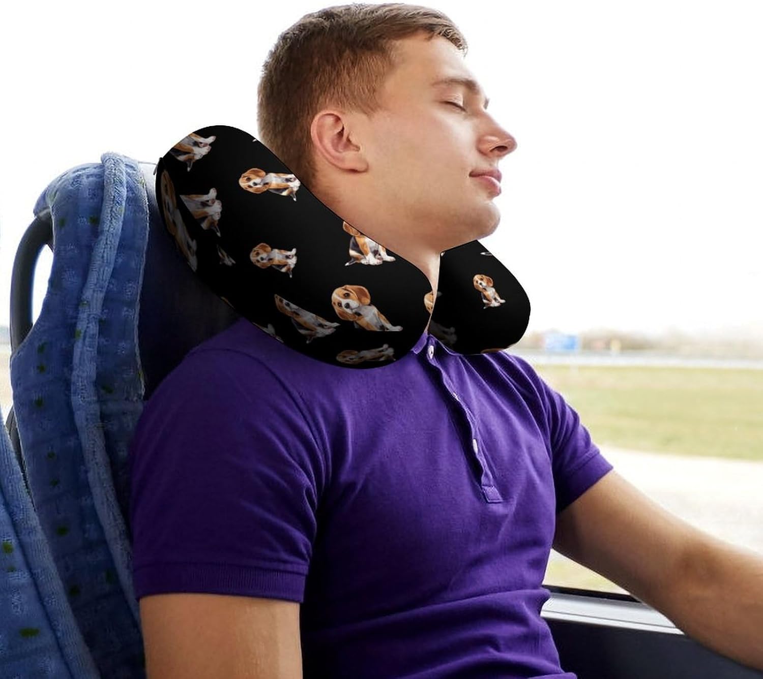 Cute Beagle Dog Funny Travel Pillow U Shaped Memory Foam Neck Pillows Portable for Flight Car Home Office