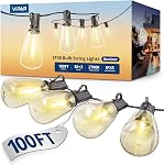 VIPAR Outdoor String Lights 60FT LED Patio Lights Waterproof with 28 Shatterproof ST38 Edison Bulbs Outside Hanging Light Dimmable Connectable for Porch, Deck, Garden, Backyard, Balcony, Decor, 2700K