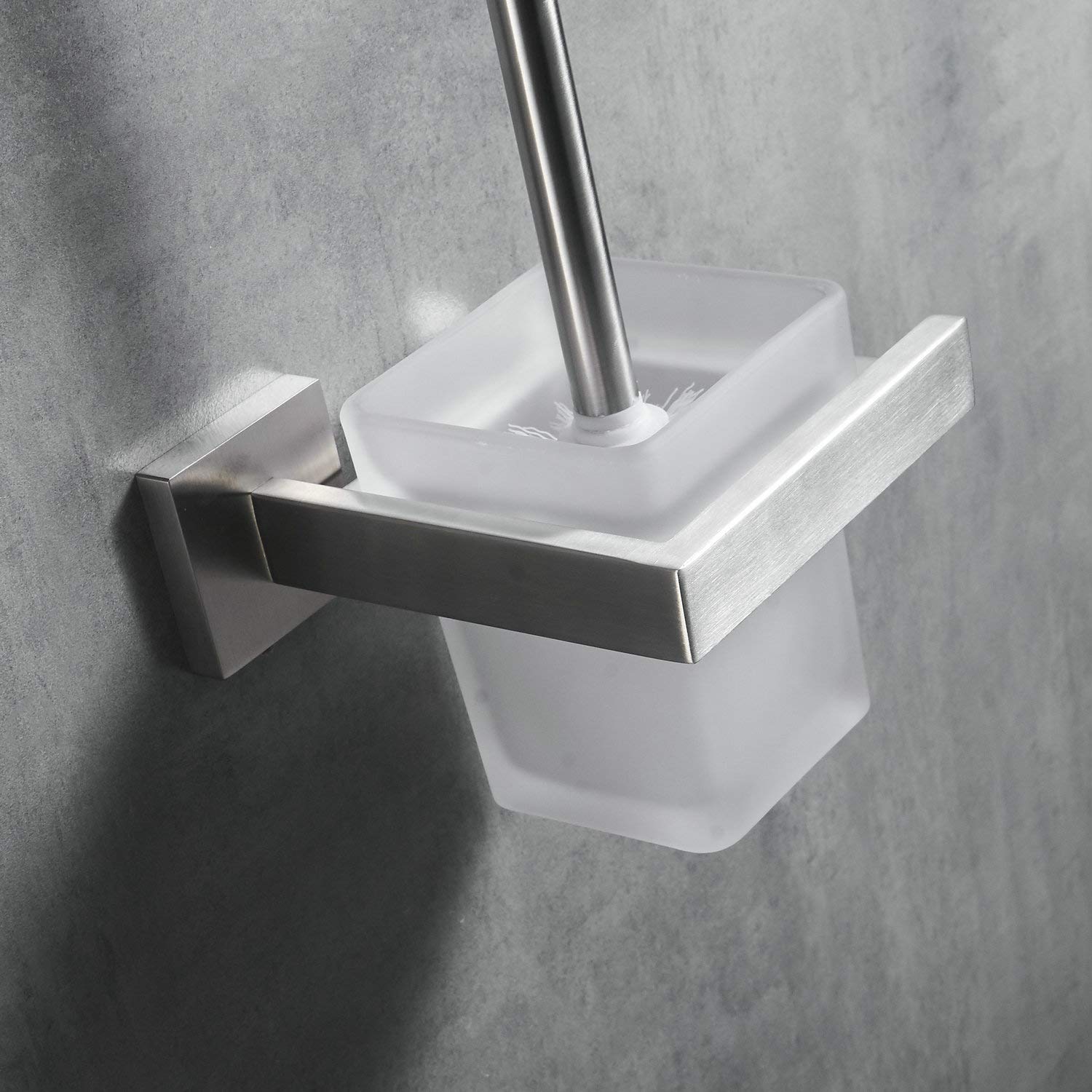 Escobilla WC, Escobilla de Baño Pared, Cepillado/Mate, Acero Inoxidable y Vidrio