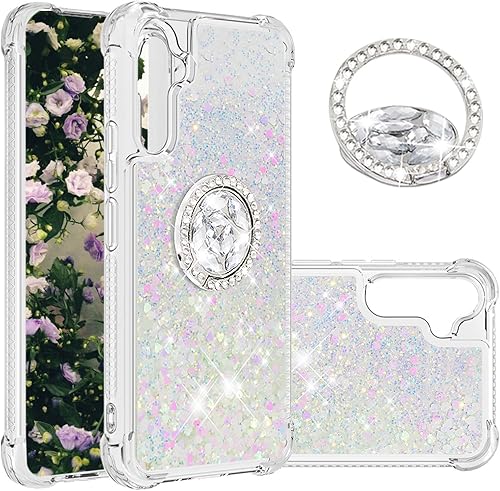 Ephoou Funda de teléfono para Samsung Galaxy A34 5G, líquido transparente a prueba de golpes con purpurina de arena movediza con soporte de anillo
