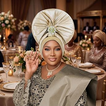 Luxury African Head Wrap,Traditional Gele Style,Shiny Rhinestone Decoration, Nigerian Beanie hat