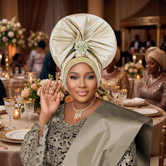 Luxury African Head Wrap,Traditional Gele Style,Shiny Rhinestone Decoration, Nigerian Beanie hat