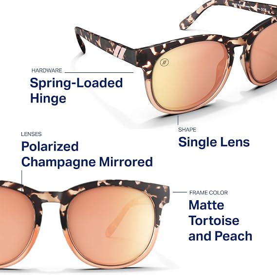 Blenders Eyewear H Series Polarized Sunglasses Round Cat Eye, Spring Loaded Hinge 100% UV Protection For Women