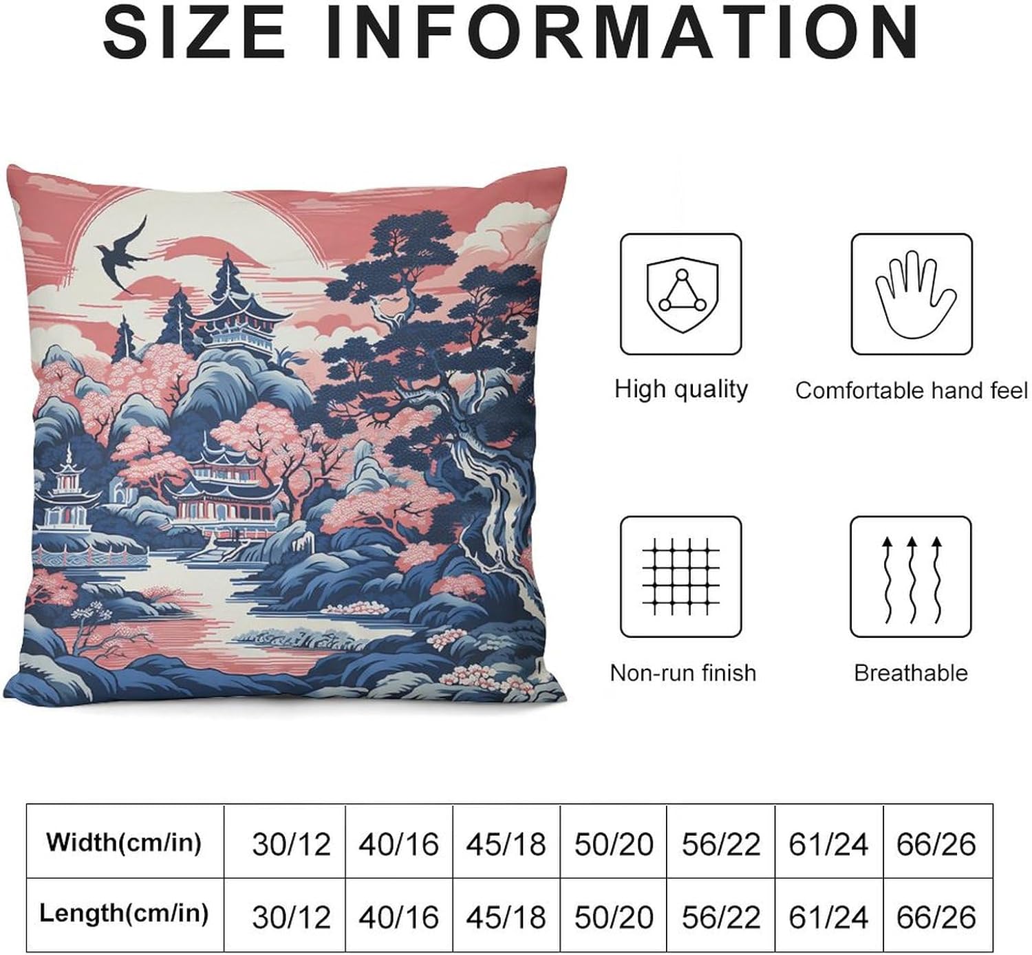 ArogGeld Asian Scenic Pagoda Sofa Pillow Cover 24"x24" Set of 2 Coral Pink Blue Chinoiserie Pagoda Throw Pillow Cushion Short Plush Chinoiserie Style Pillow Case for Office Car Chair Sofa
