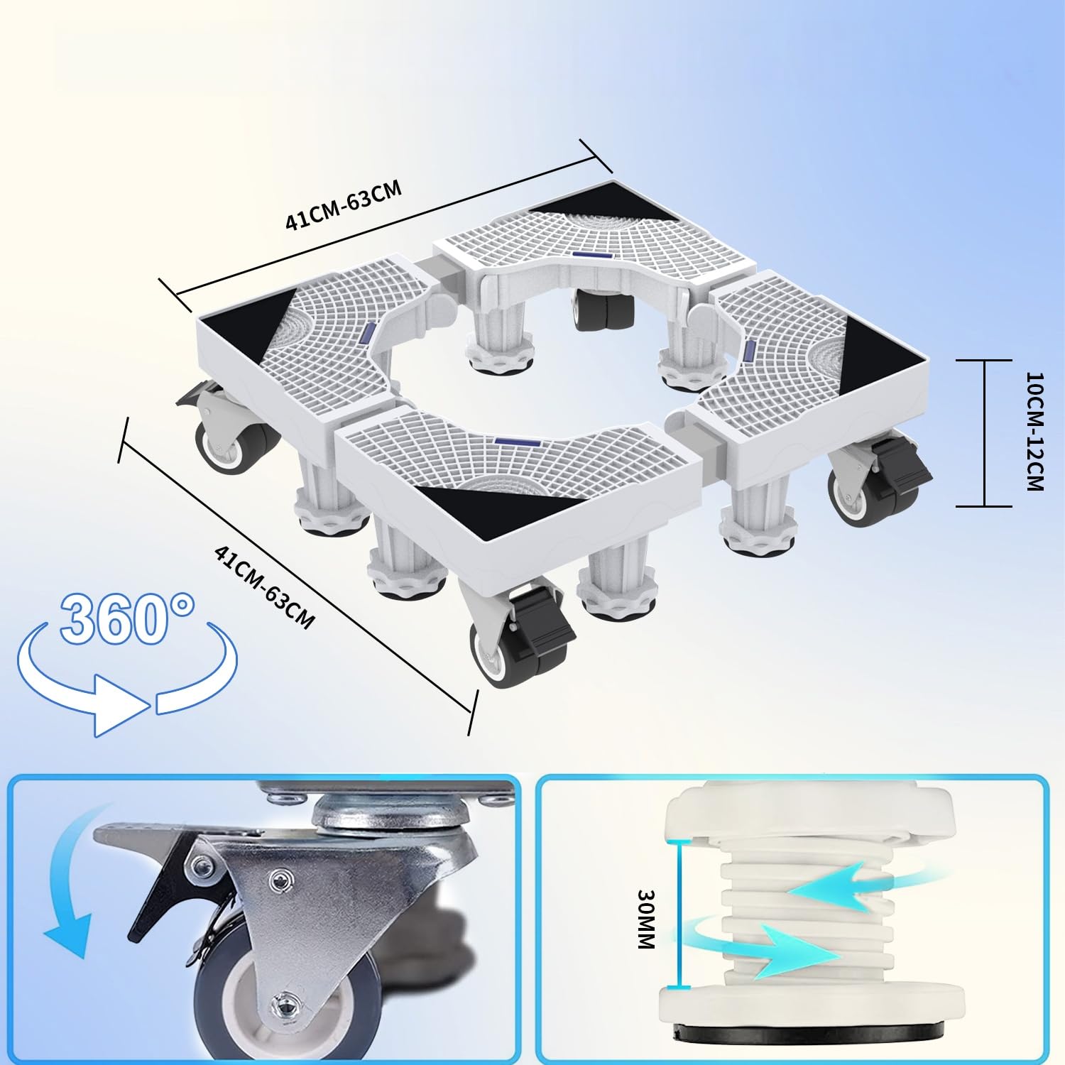 モバイル洗濯機ベース 4輪 4/8脚 伸縮式家具スタンドトロリーホワイト Amazon.co.jp: 洗濯機 台 キャスター付き 360度回転 伸縮式