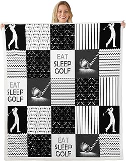 Erosebridal Boys Golf Fuzzy Fleece Blanket Throw - Sports Patchwork Theme, Geometric Ripple White Black Sherpa Blanket for Teenagers & Adults