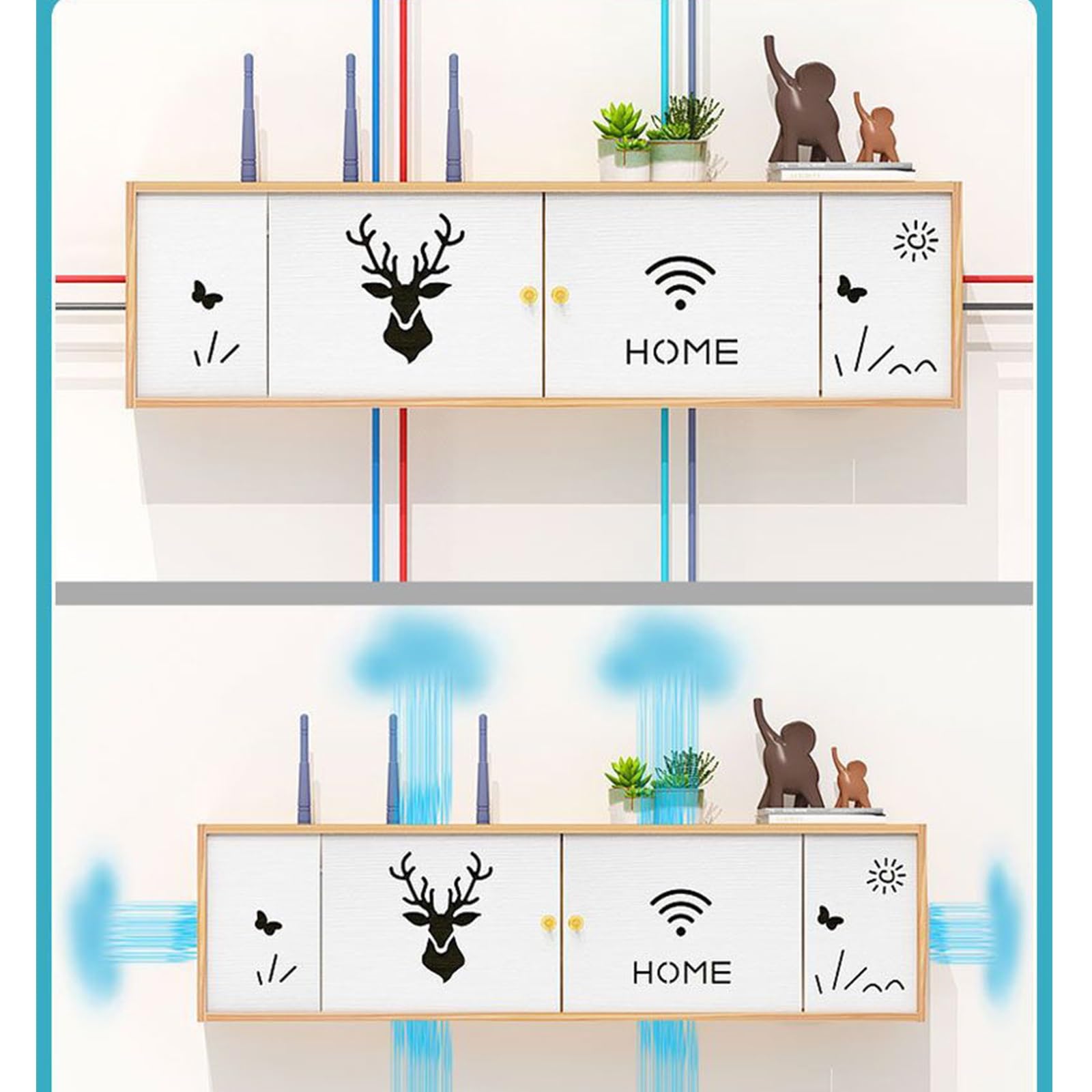 Router Schrank, Router Aufbewahrungsbox, Wall Mounted WiFi Router Storage Box-Router Verstecken, Cable Management Und Organizing Box for Büro Und Haus(Walnut,74 * 20 * 12cm)