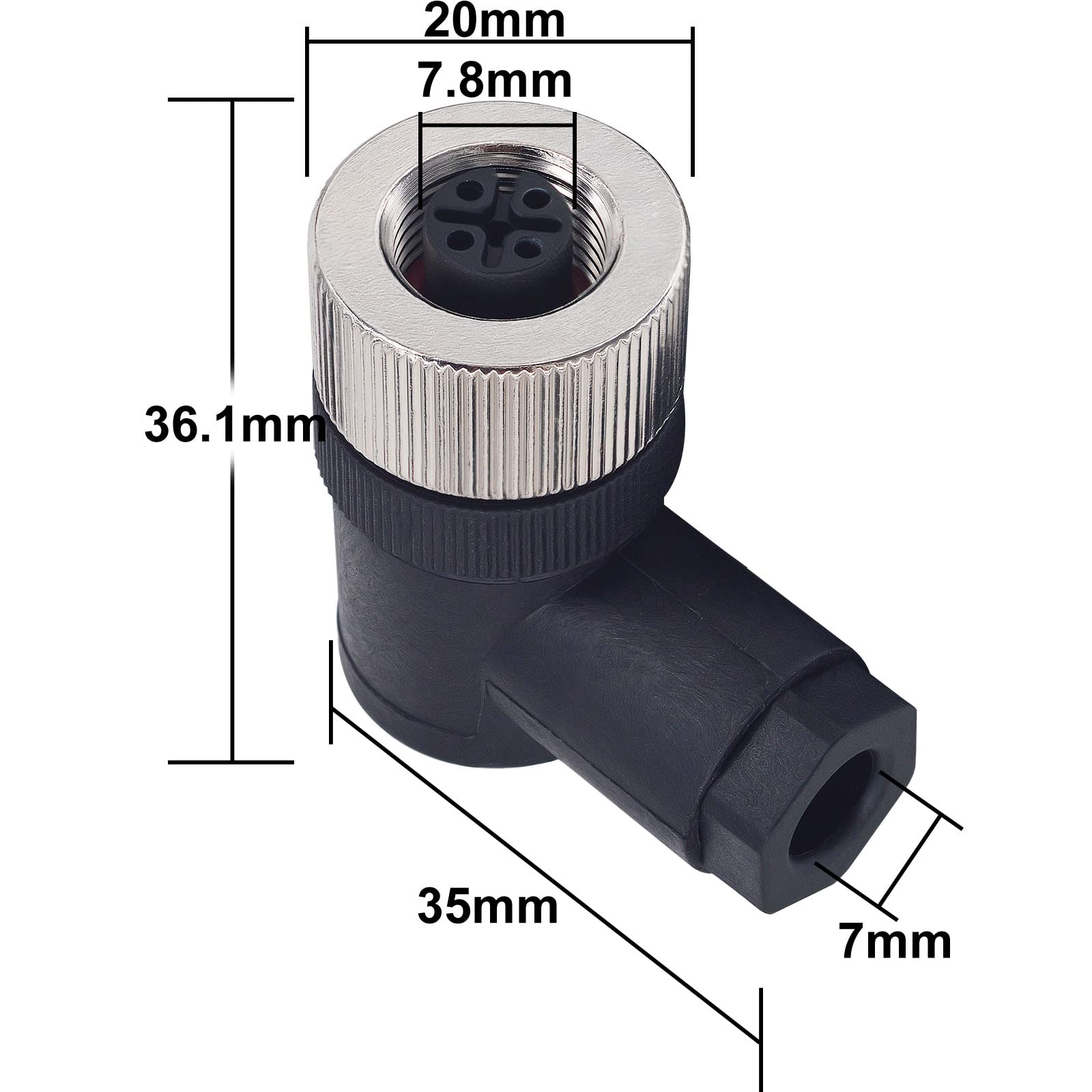 M12 4-Pin Female Circular Aviation Connector Plug 12mm Waterproof Circular Aviation Connector Right Angle Plug Adapter 4 Pack - Image 2