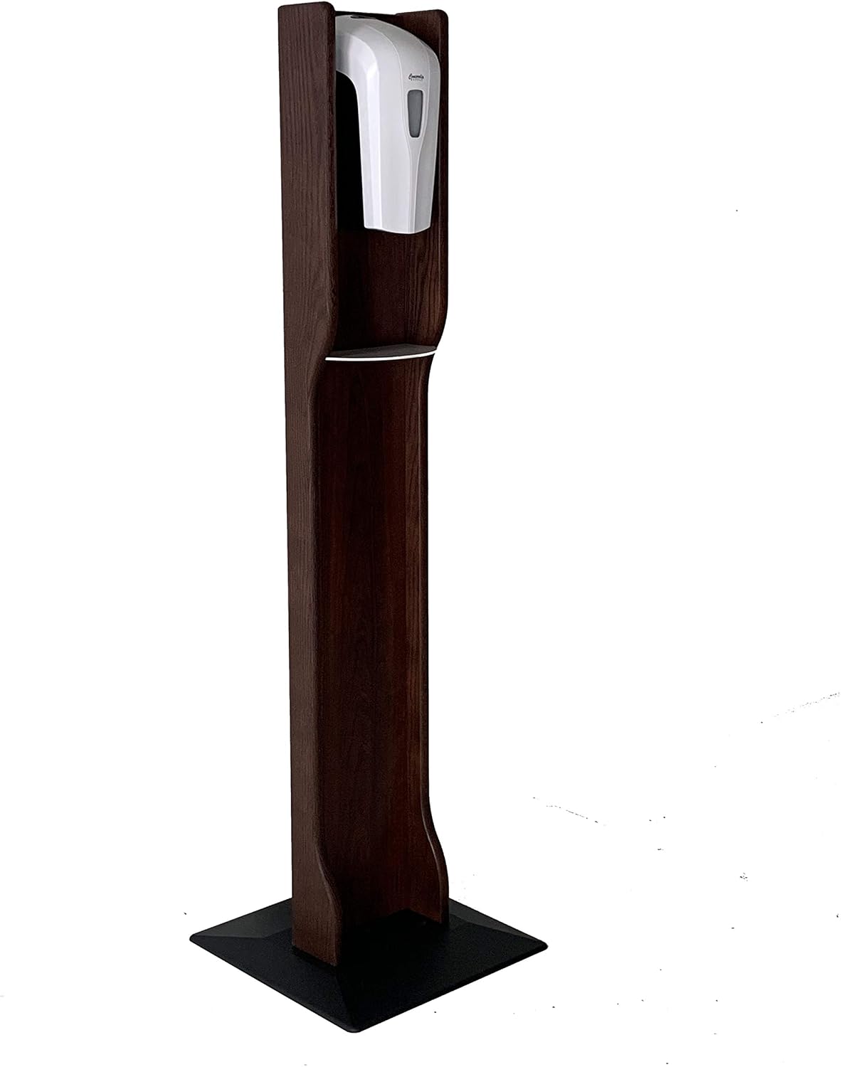 Wooden Mallet Gel Hand Sanitizer Dispenser on Elegant Wooden Floor Stand, with Drip Catcher, Mahogany, Made in The USA, in-Stock to Ship Immediately