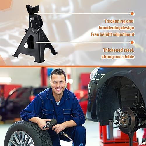 Miniatura 5 de Gisafai 1 par de 3 toneladas, 6600 libras, soporte de elevación ajustable de trinquete para automóvil con pasadores de bloqueo dobles, soportes de