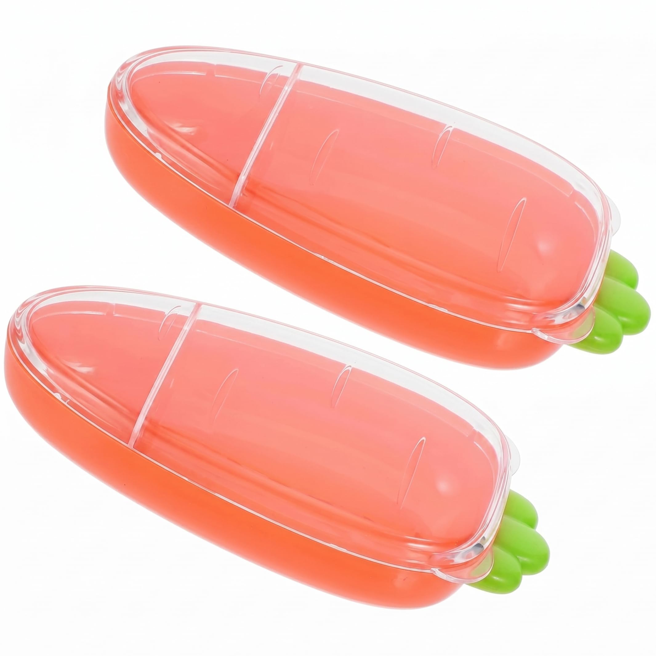 Sjfbebsy 2 Pack Snack and Dip Container, 2 Compartment Reusable Snack Containers with Lids Carrot-Shaped Clear Storage for Fruits & Dips, 300Ml | Container