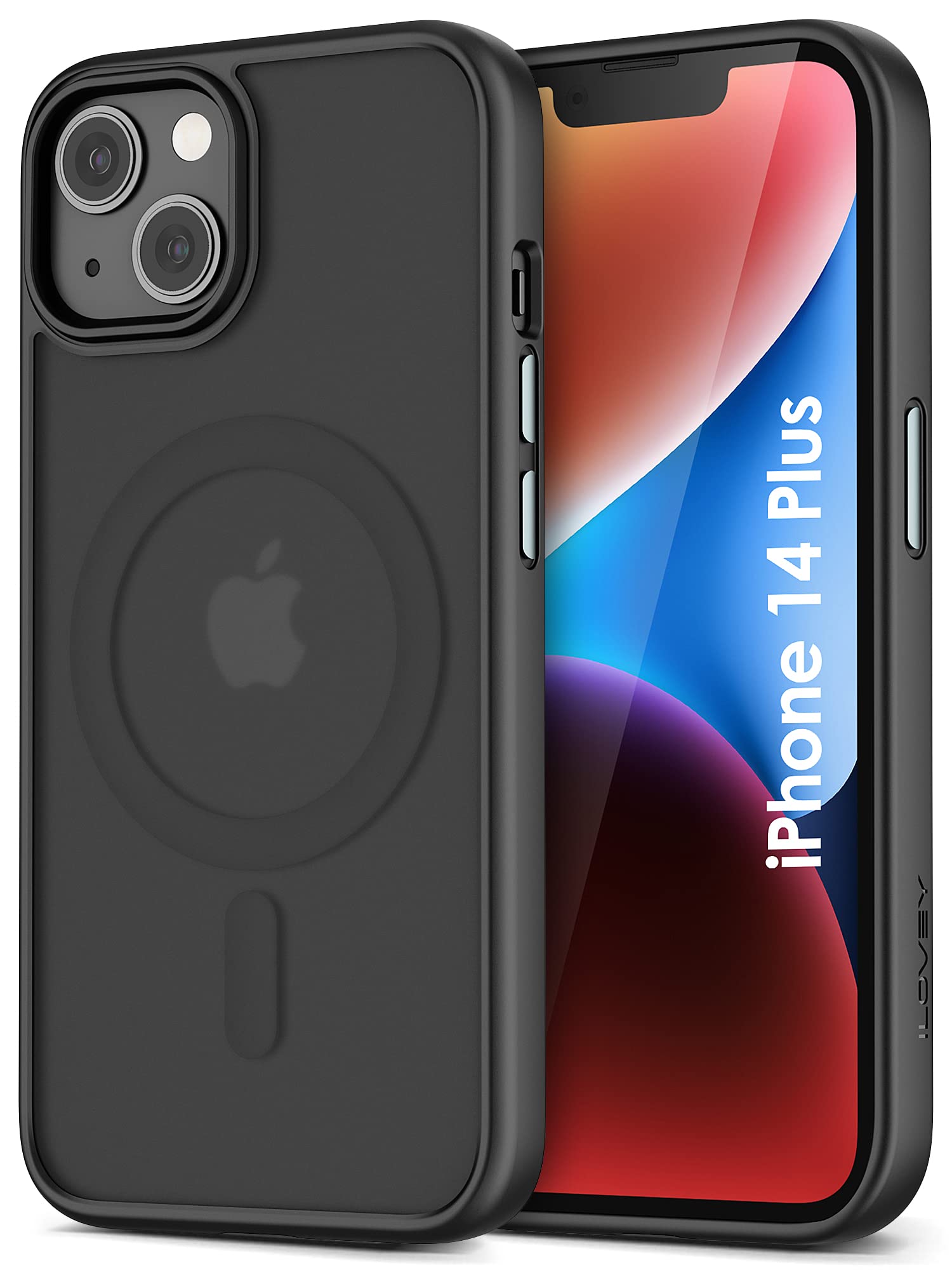 ILOVEY Magnetic Case Cover for iPhone 14 Plus, [Compatible with MagSafe] Translucent Matte Case Anti-Fingerprint Anti-Scratch Plustective for iPhone 14 Plus 6.7Inch Phone Cover Case (Black)
