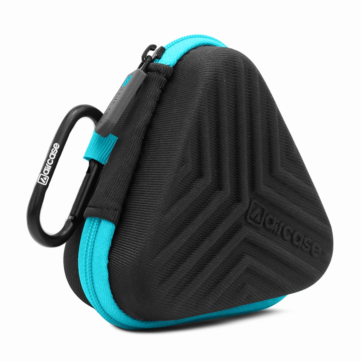 AirCase Earphone Carrying Case Cover with Shockproof EVA Hardshell & Soft Lining| Travel Organizer Pouch with Carabiner, Mesh Pocket, Zipper Closure for Earbuds, USB Drives, SD Cards, Cables