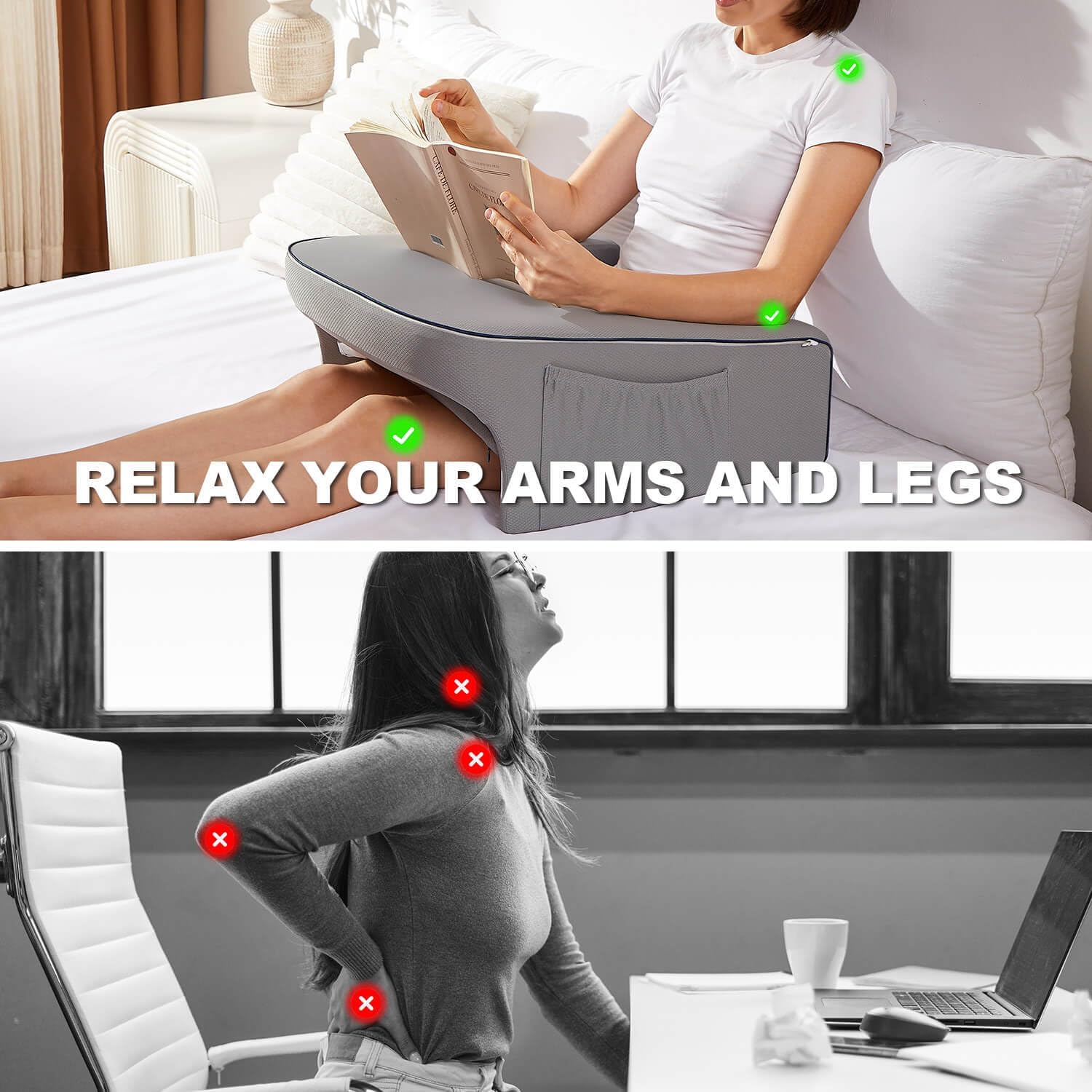 Reading Pillow, Ergonomic Lap Desk, Gaming Lap Pillow, Arm Rest Pillow for Bed, Memory Foam Pillow for Reading, Lap Desk for Laptop with Cushion