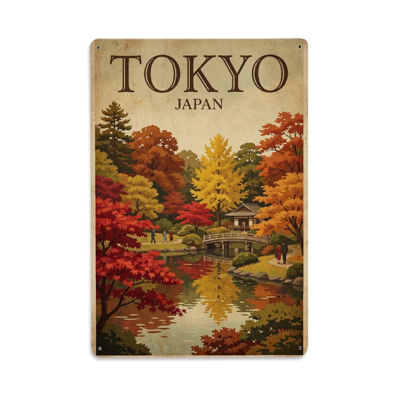 Gead 8X12inch Style Vintage Travel Tokyo Japan Autumn Metal Tin Sign