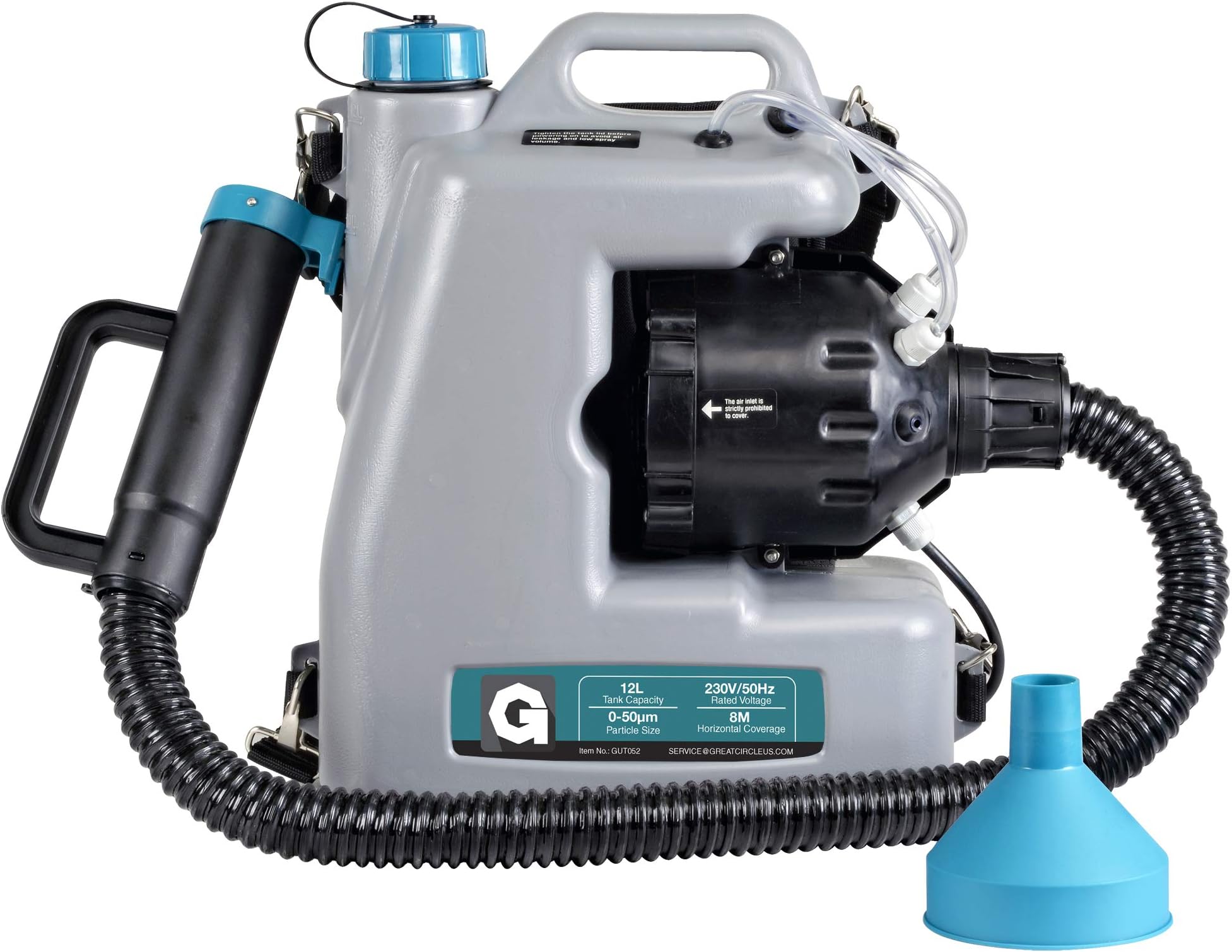 G Fogger Machine Disinfectant Fogger ULV Atomizer Sprayer Backpack Mist Duster 3GAL 1-15GPH Mist Blower Adjustable Particle Size 0-50um/Mm with Extended Commercial Hose (packaging may vary)