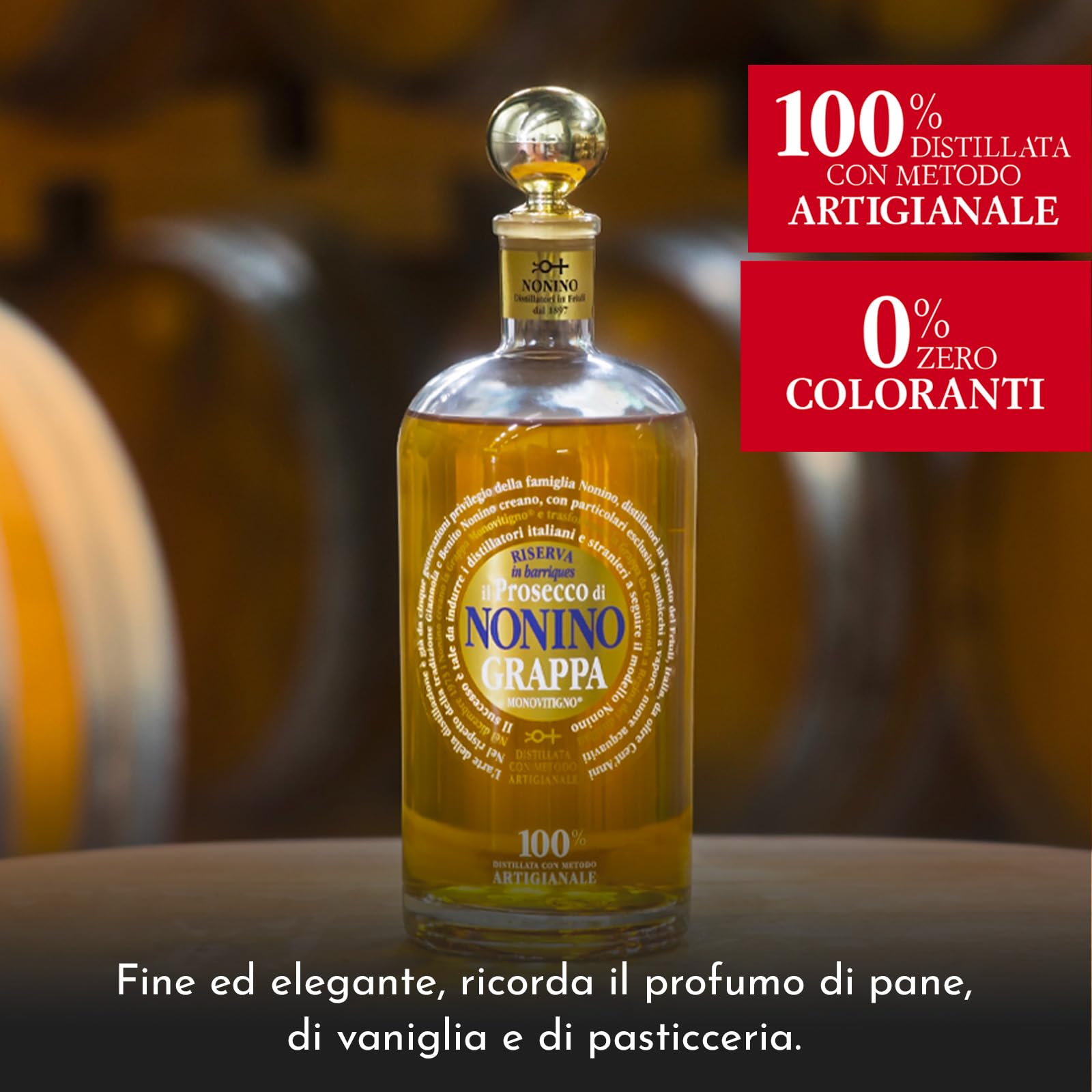 Nonino Grappa Il Prosecco Monovitigno im Barrique gereift 41% vol. con paquete regalo - 1 x 0.7 l