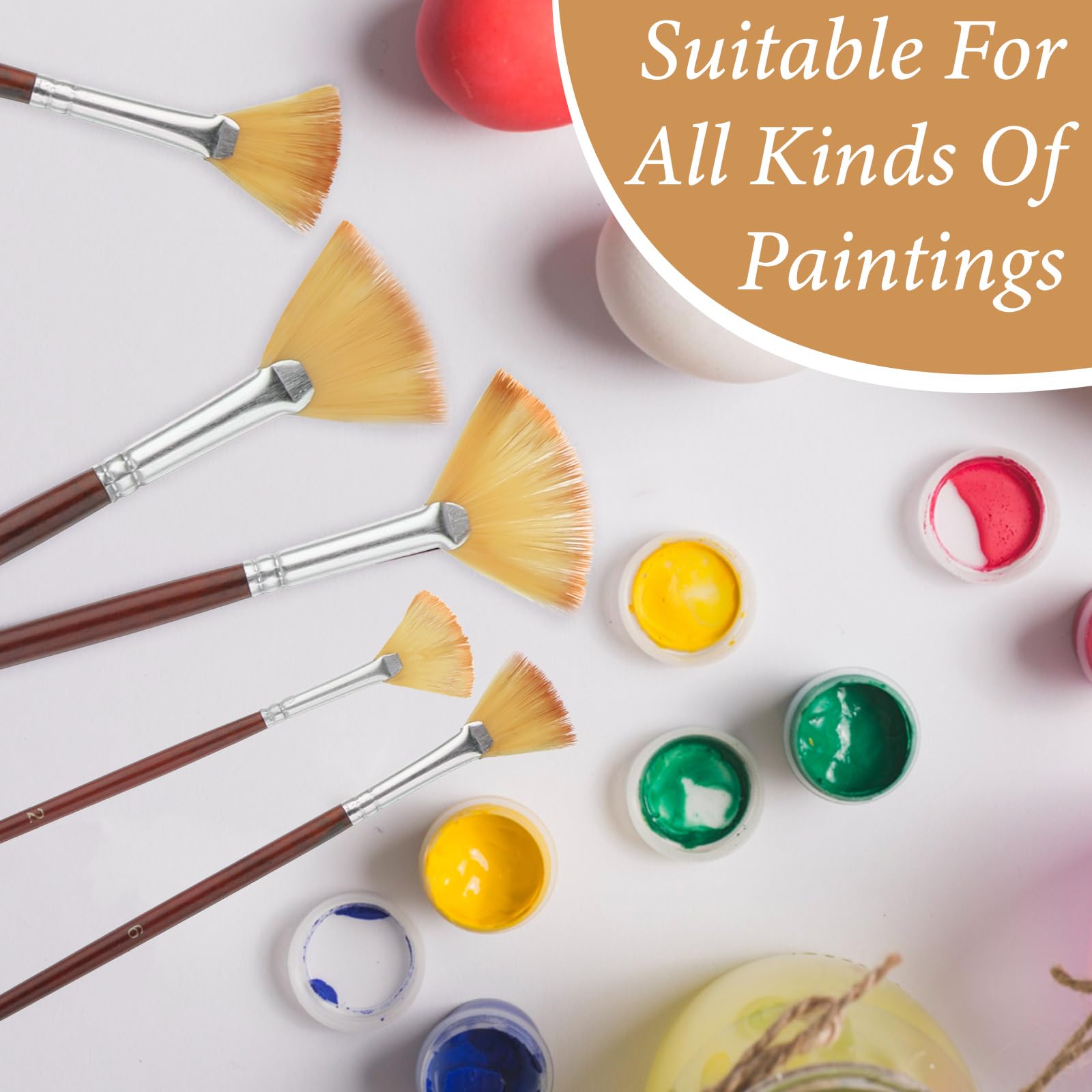 COMNICO Fächerpinsel, professionelles Künstlerpinsel-Set, weiches Nylonhaar, langer Holzgriff, für Künstler, Acryl, Aquarell, Ölgemälde, 42 Stück