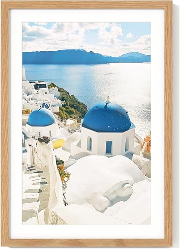 Miniatura 8 de Portarretratos de 16 x 20 pulgadas con paspartú para fotos de 11 x 14 pulgadas, marco de póster de madera maciza de roble con vidrio templado para