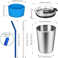 Vista 2 de ShineMe Vasos para niños pequeños con pajitas a prueba de derrames, vasos reutilizables de acero inoxidable de 12 onzas con pajillas, tapas y fundas