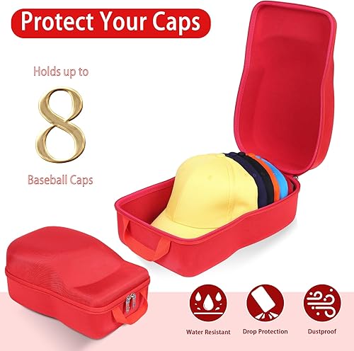 Miniatura 3 de khanka Estuche de transporte rígido compatible con gorras de béisbol. Este organizador protege hasta 8 sombreros (rojo)