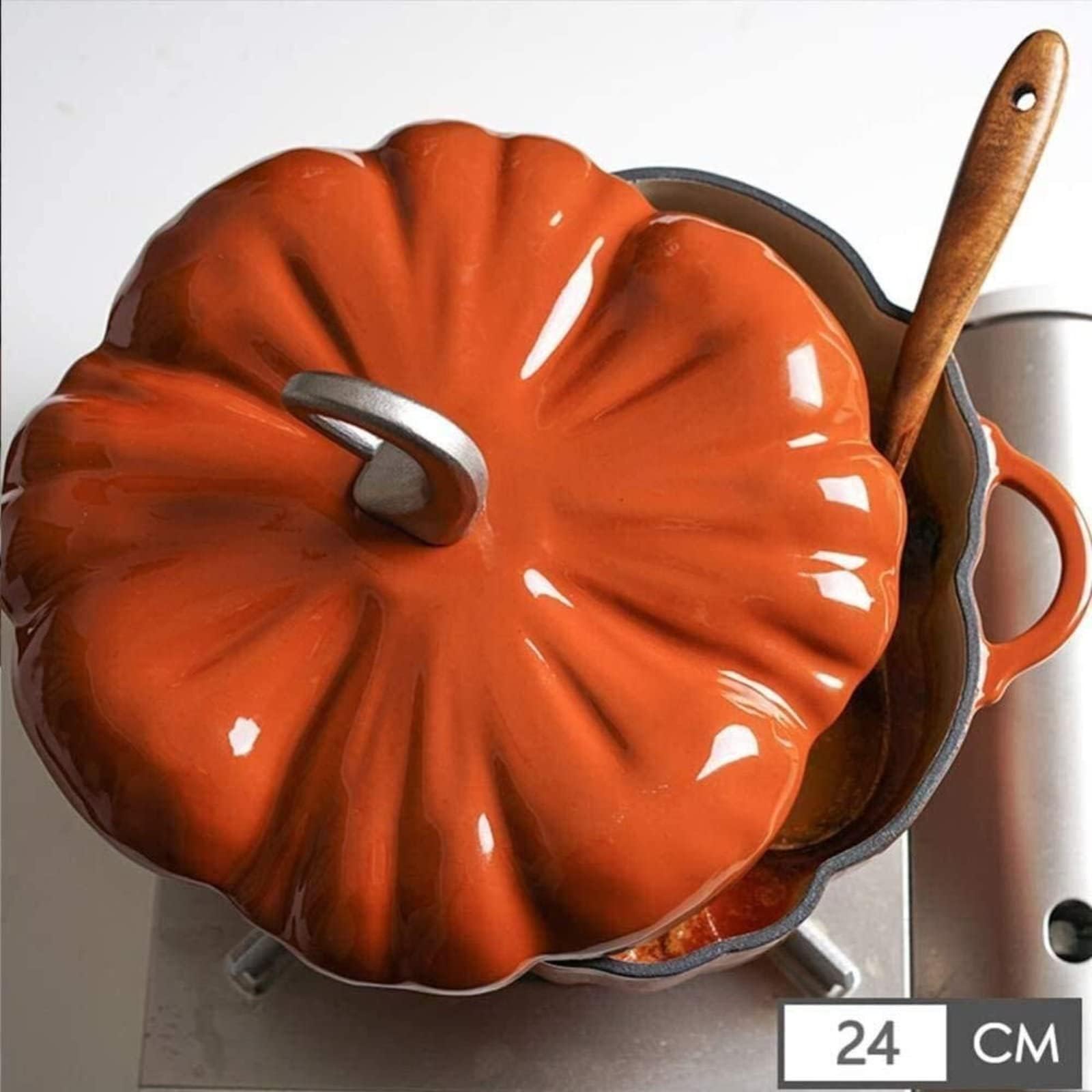 Faitout en fonte avec couvercle – Cocotte antiadhésive pour cuisson lente du poulet, casserole de camping émaillée – Passe sur la cuisinière