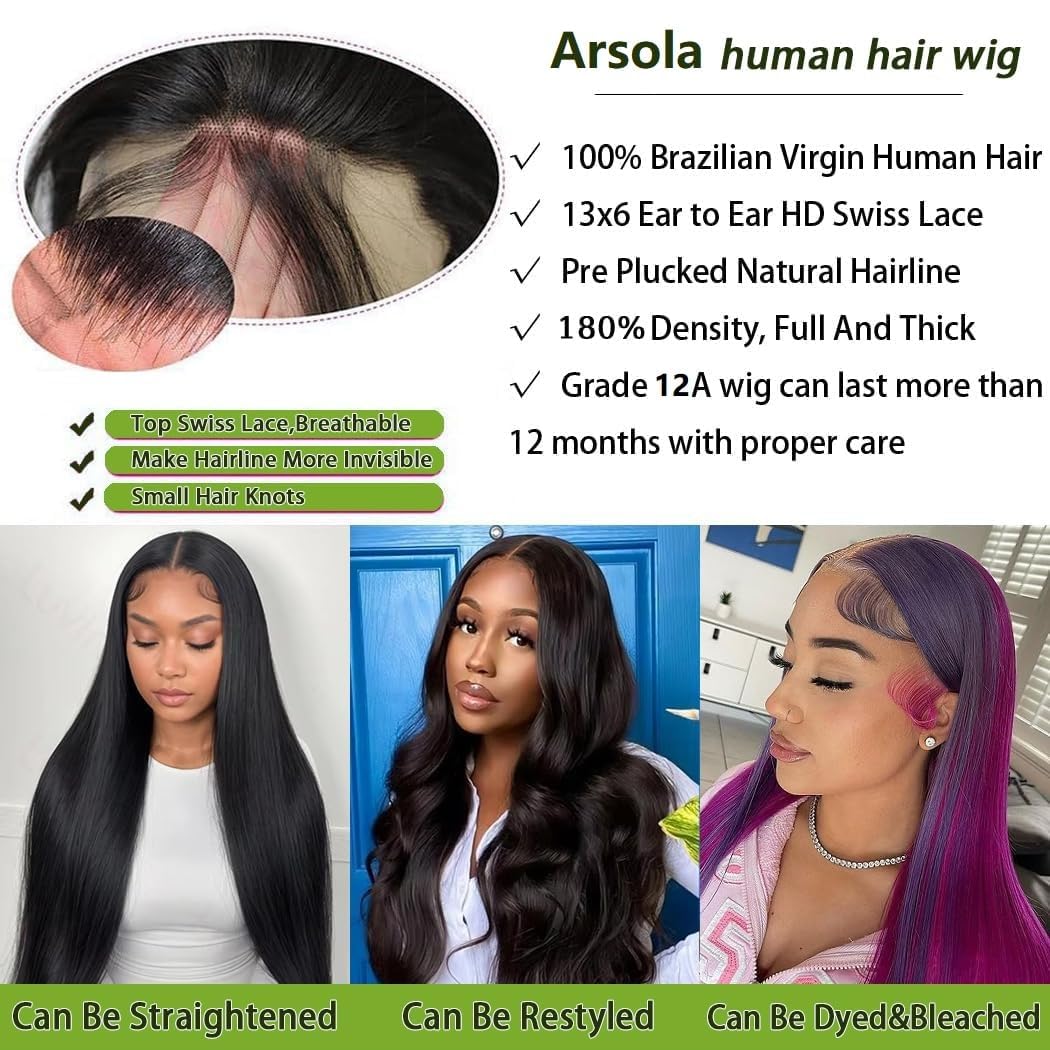 32 Inch 13x6 Lace Front Wigs Human Hair 180 Density Straight Human Hair Wigs Pre Plucked 13x6 HD Frontal Lace Straight Glueless Wigs Human Hair For Women - Image 2