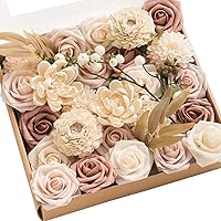 Vista 6 de Ling's Moment Caja de flores falsas, tallos de vegetación artificiales artificiales, rosas de espuma, orquídea de seda, flor fábica para centros