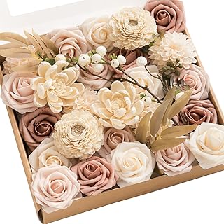 Ling's Moment Natural Dusty Rose Artificial Flowers Combo for DIY Wedding Bouquets Centerpieces Arrangements Party Baby Shower Home Decorations