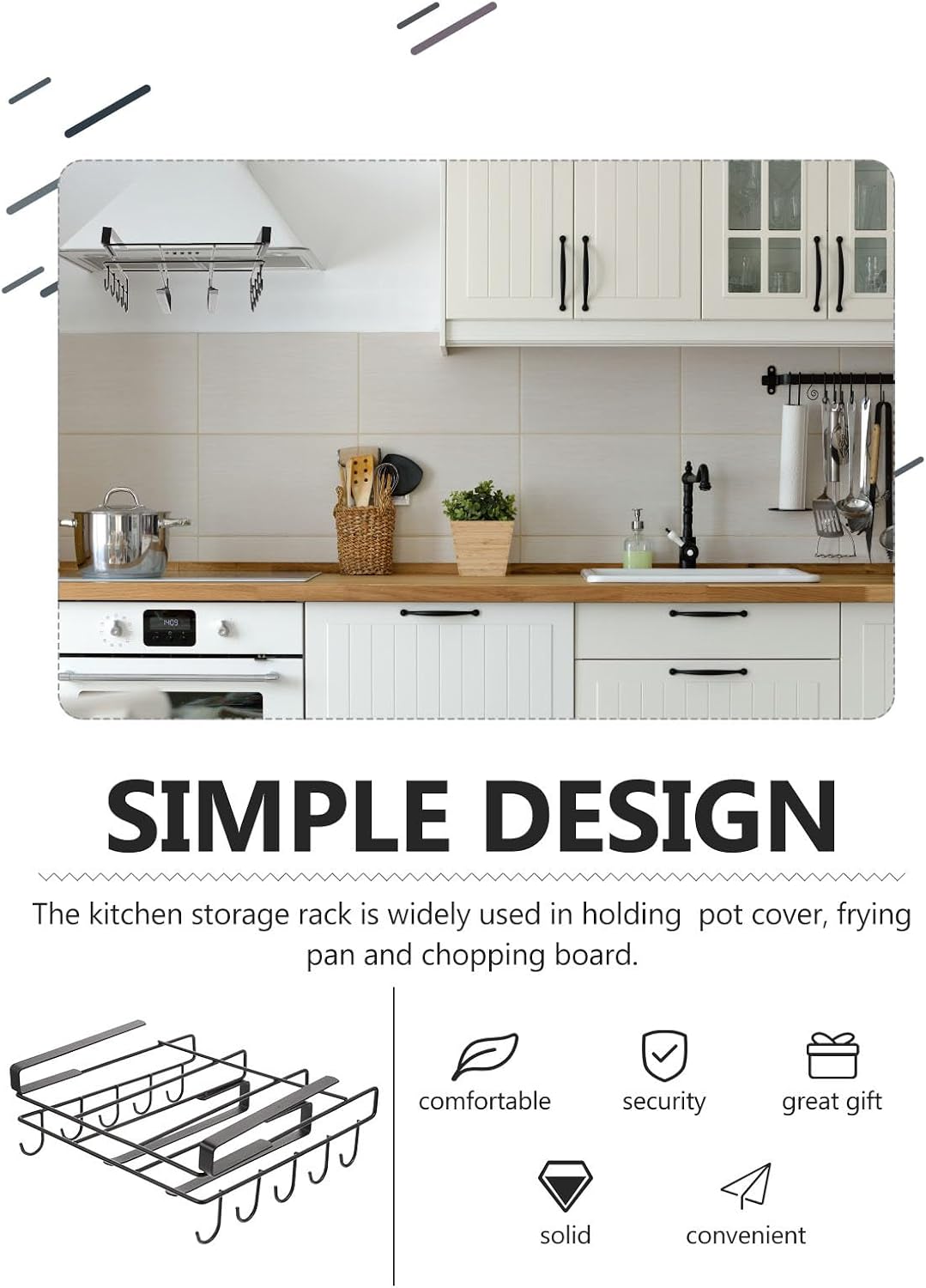 BESPORTBLE Metal Kitchen Cutting Board and Pot Lid Rack with Hooks Under Cabinet Storage Organizer Shelf for Kitchen Utensils and Cookware Multipurpose Space-saving Holder for Tidy