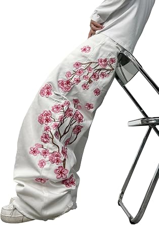 DFGIGT Mens Baggy Jeans Embroidered Wide Leg Pants