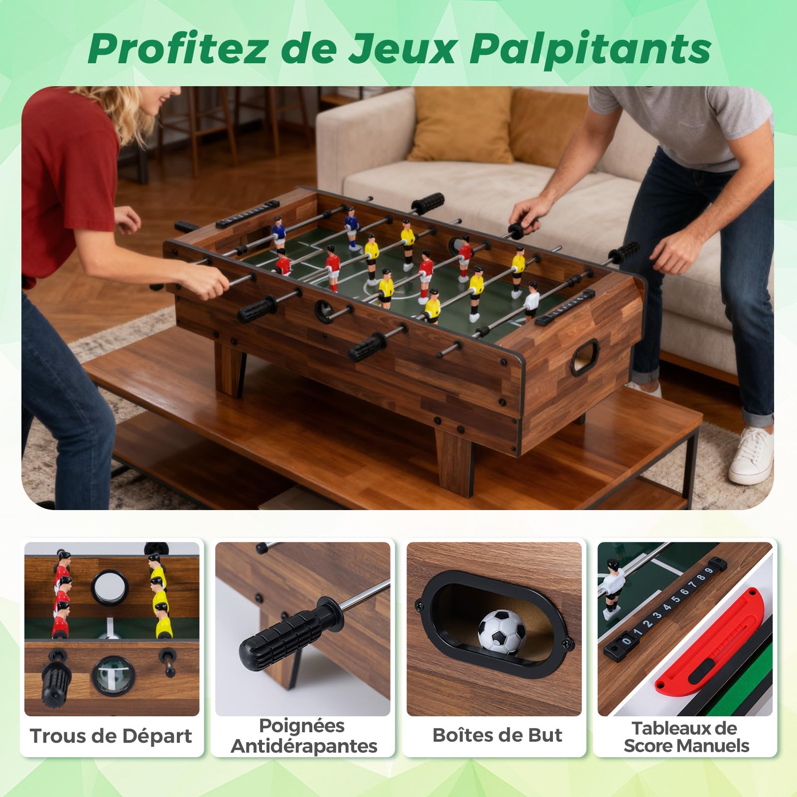 GOPLUS 4 en 1 Table Multijeux Pliante, Table Babyfoot Air Hockey Ping-Pong Billard, Jeu Multiple en PP+MDF avec 81,5x43x29,5CM (Marron)