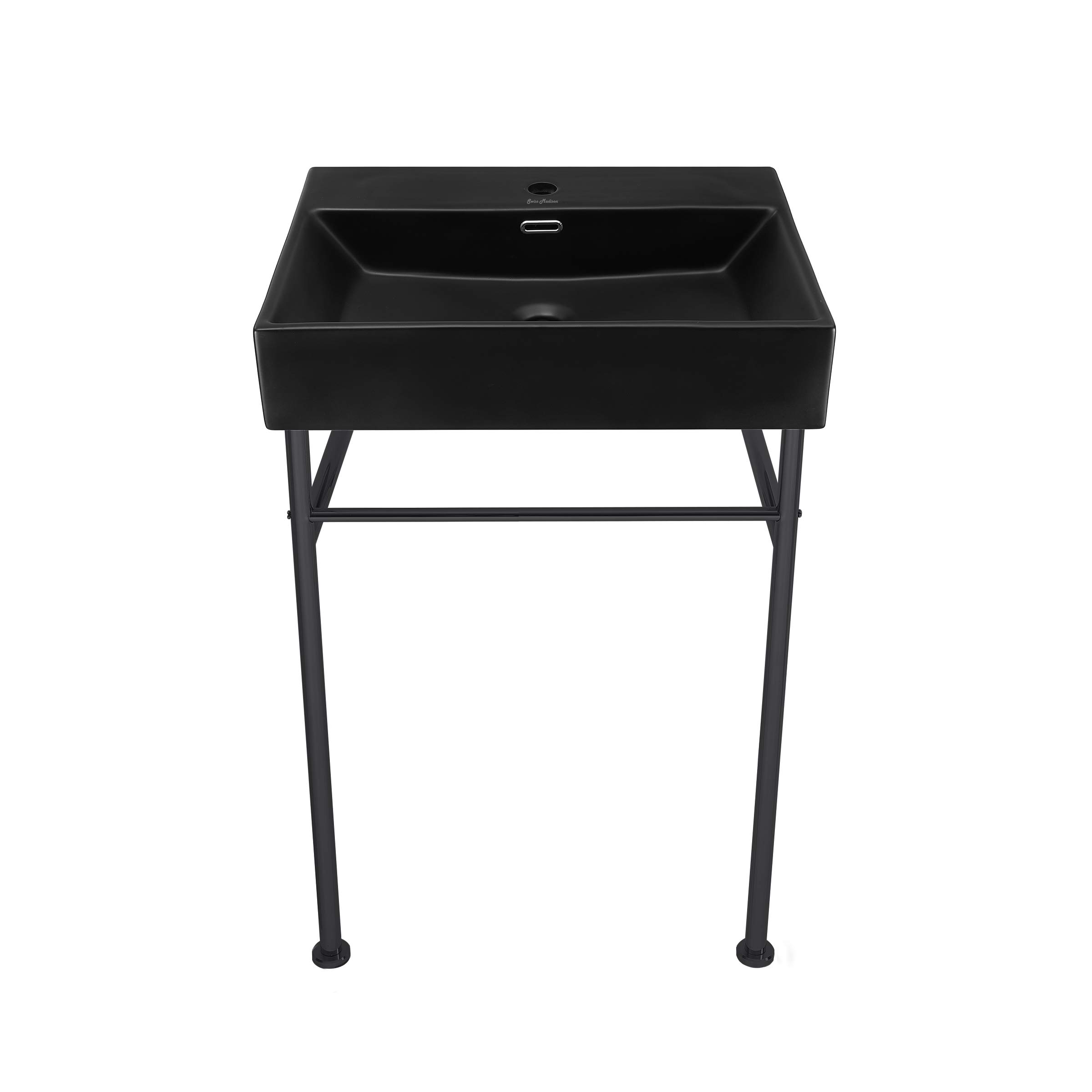 Évier console noir mat en céramique lavabo sur pieds Swiss Madison Claire SM-CS781