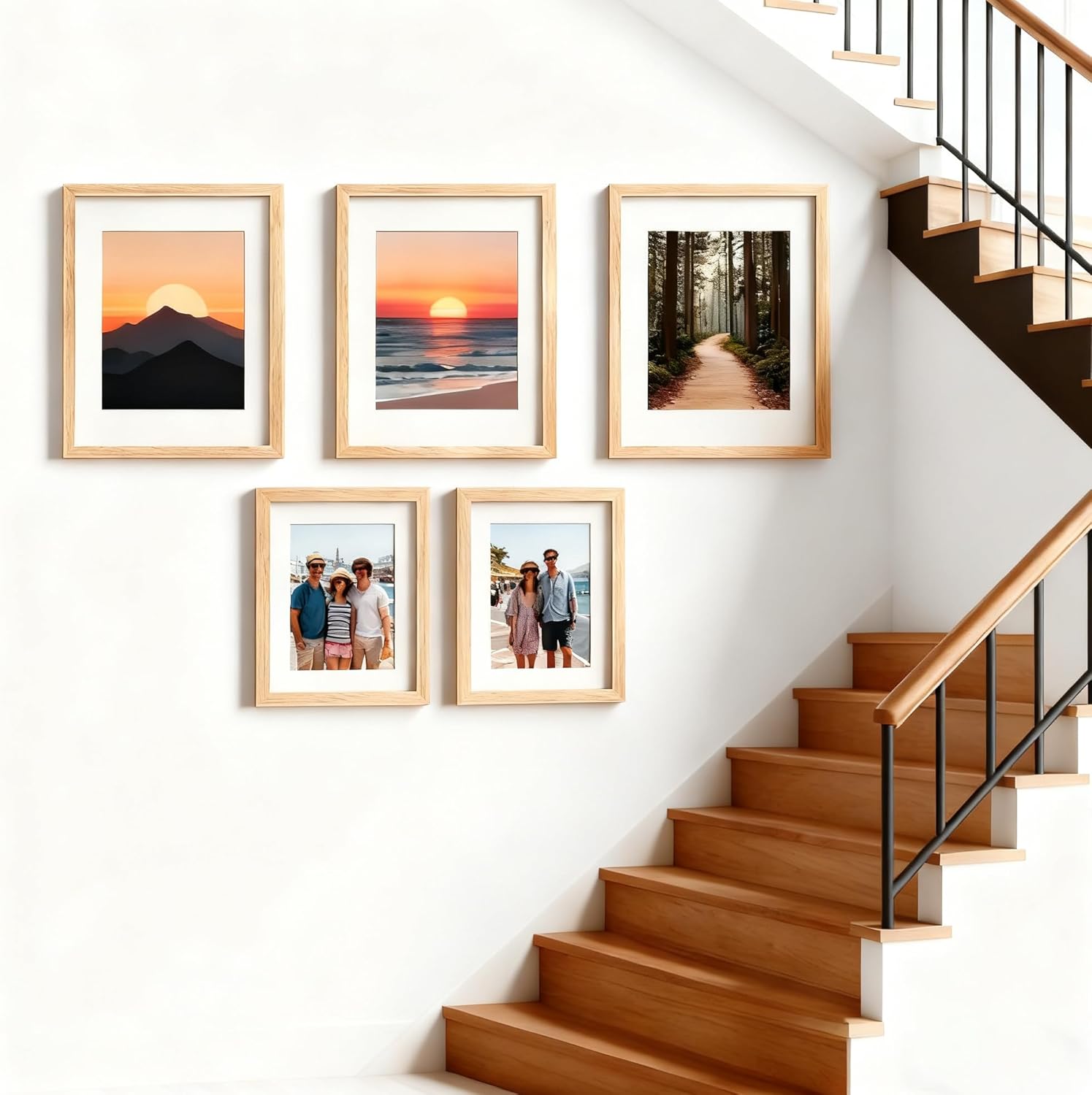11x14 Picture Frame Set of 3, Solid Oak Photo Frames with Plexiglass Display Picture 8x10 with Mat or 11 x 14 without matte Wall Hanging Collage frame Wall Decor - Image 6