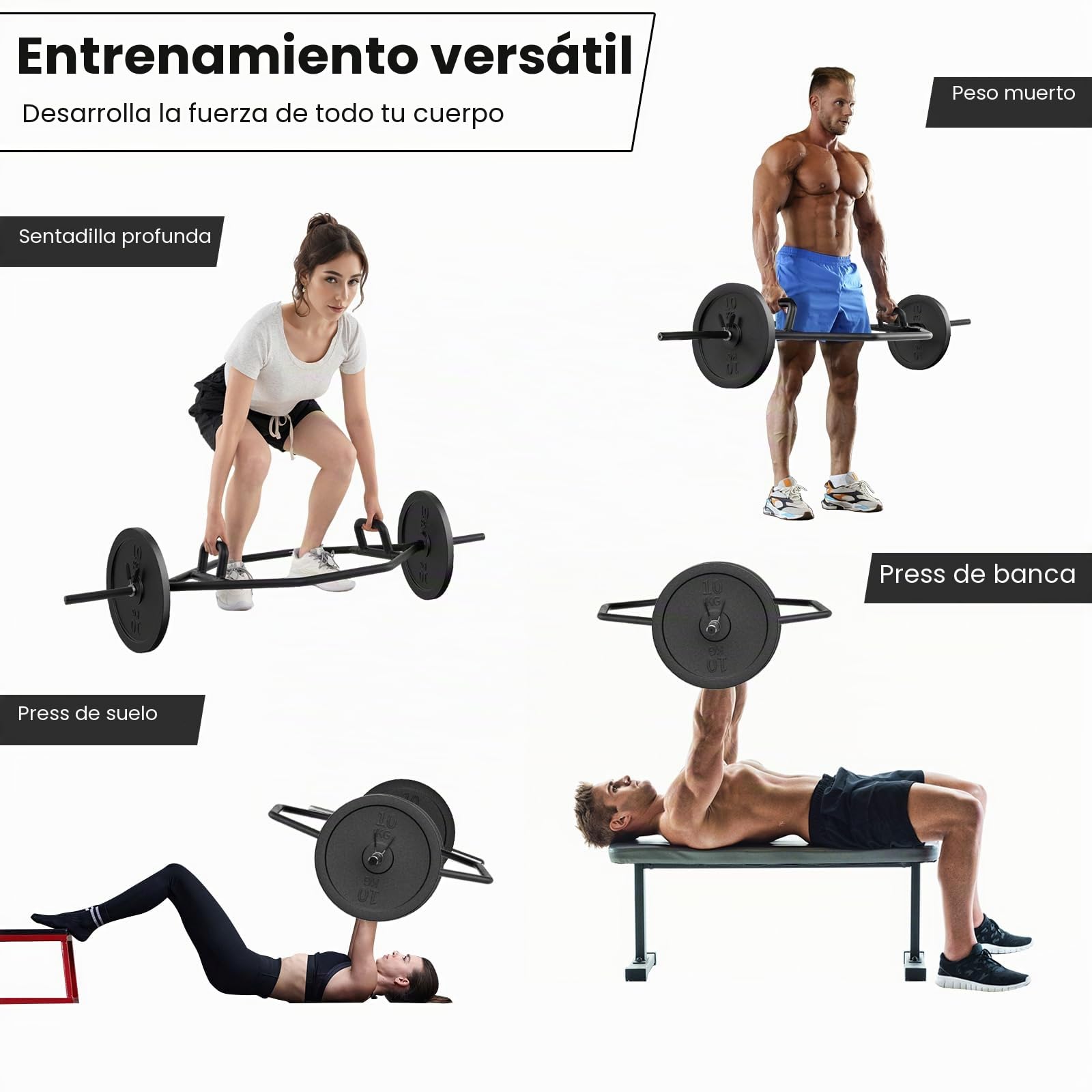 KOMFOTTEU Trap Bar, Barra de Pesas con Mango Plegable, Barra Hexagonal de Acero con Cierre de Muelle, Barra de Trampa de hasta 226 kg para Sentadillas, Peso Muerto, 142 cm