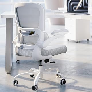 TRALT Ergonomic Mesh Office Chair with Adjustable Lumbar Support, Flip-Up Armrests - Breathable Leather Desk Chair for Home Office & Gaming (White)