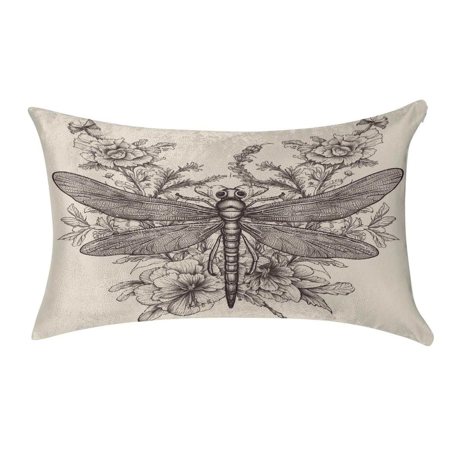Btcowzrv Style Hand Drawn Floral Dragonfly Pillow Cover Pillow Case Pillowcase