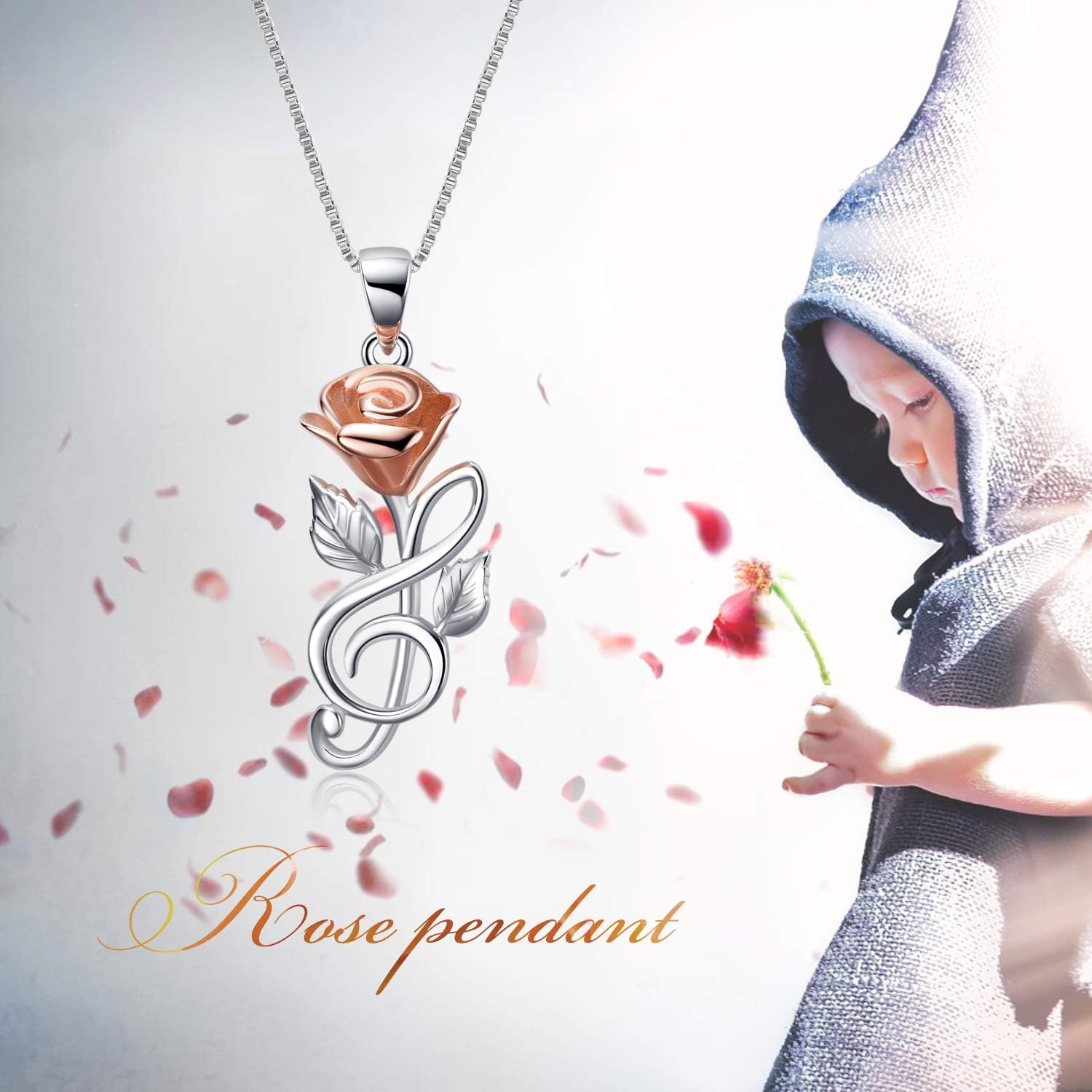 Sterling Silver Rose Flower Necklace,Earrings,Rose Gold I Love You Forever Rose Heart Jewelry Gifts for Women Her