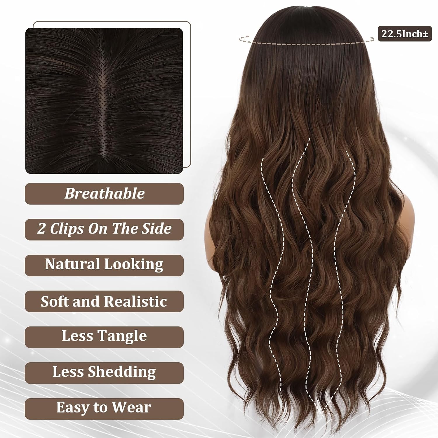 Ombre Brown Wig with Bangs Long Wavy Curly Wigs with Dark Root Women's Synthetic Heat Resistant Wigs for Daily Party Use (Ombre Brown,26 Inches)