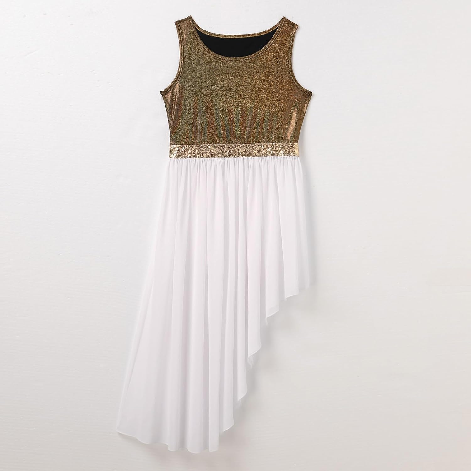 ODASDO Women's Asymmetrical Overlays Dresses Metallic Color Block Praise Lyrical Dance Dress Tunic Irregular Hem Dancewear - Image 4