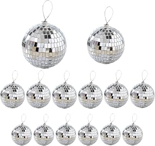14 Pieces Mirror Disco Balls Disco Party Decoration DJ Light Effect Silver Stage Props Silver Hanging Disco Light Mirror Ball for Retro Party, Fun Party, Home Bands Decorations