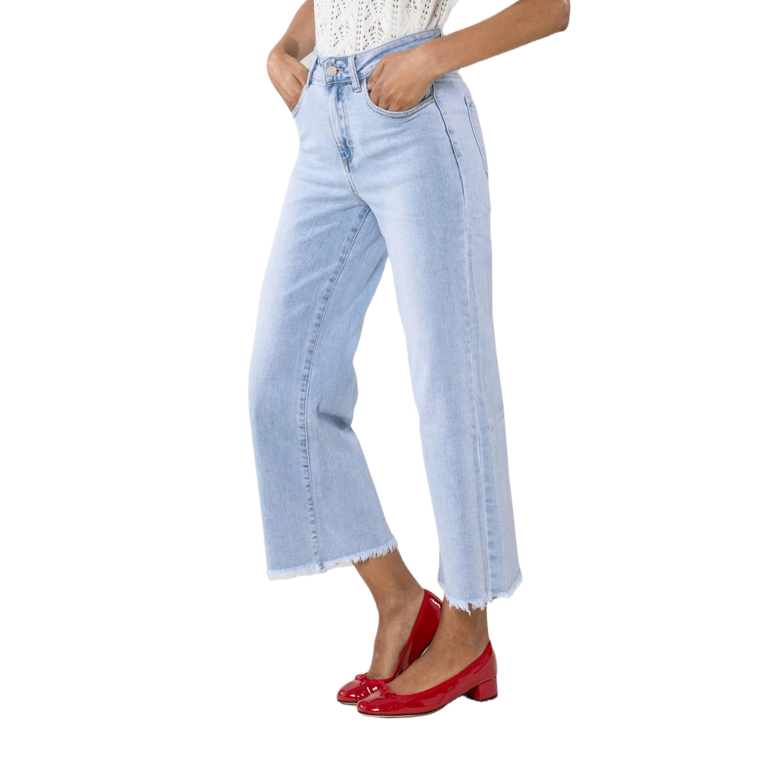 Nina Carter Q1850 damskie spodnie jeansowe Flared Cropped 3/8, dżinsy o wyglądzie "Used Look", wysoki stan