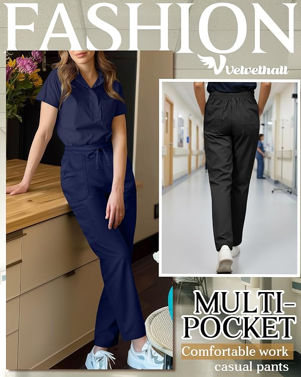 Velvelhall 2 Pack Women's Scrub Pants Cargo Pant with 8 Pockets 2Color M by Velvelhall - Used condition - Image 6