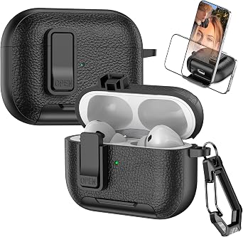 for AirPods Pro 2 Generation Lock Clip Leather Case PWJ Black