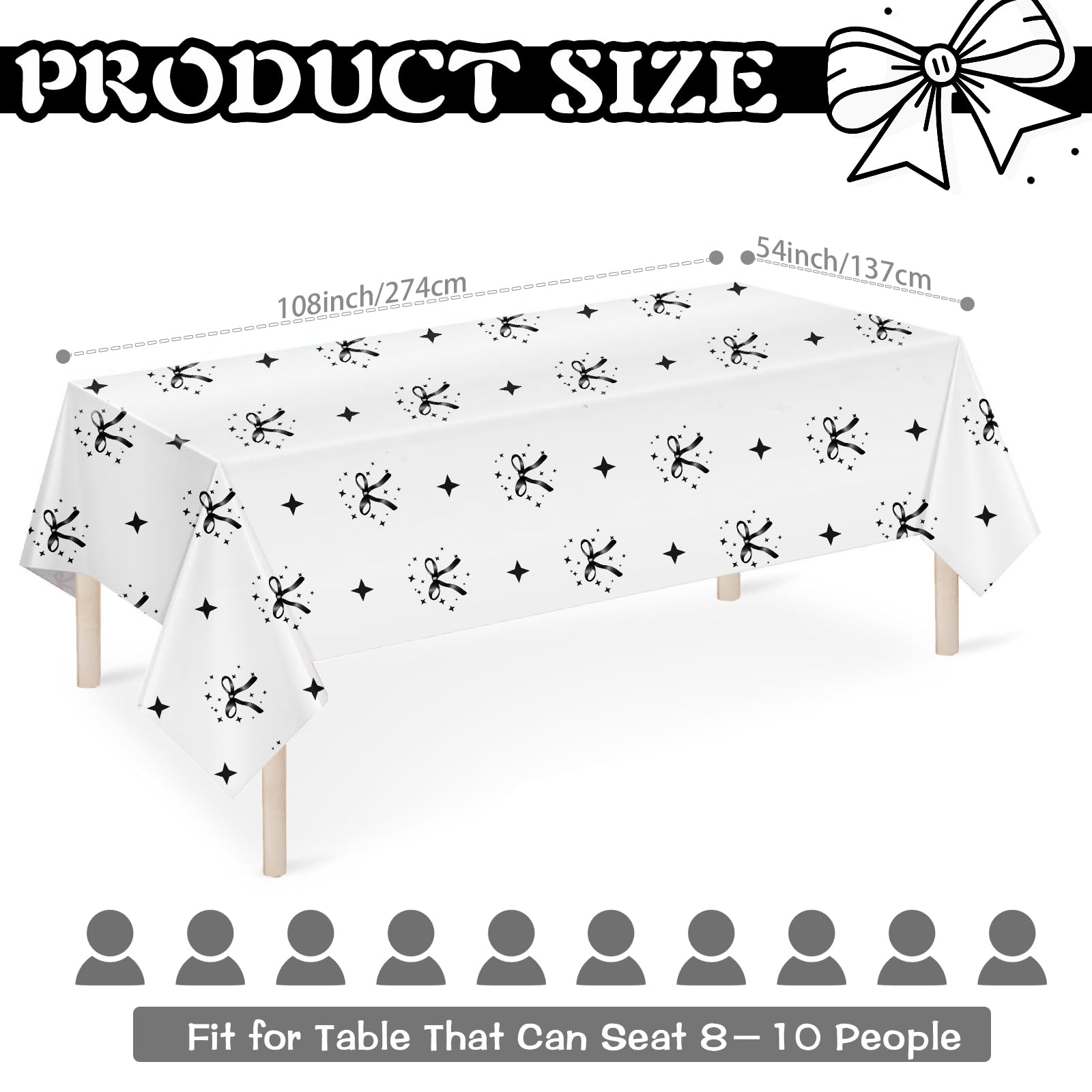 GREHUMOR Lot De 2 Nappes Noires En Forme De Nœud - Décorations De Fête D' Anniversaire - Noeud Noir Et Blanc - Imperméables - Jetables - Pour Fille Et Femme - Décoration De