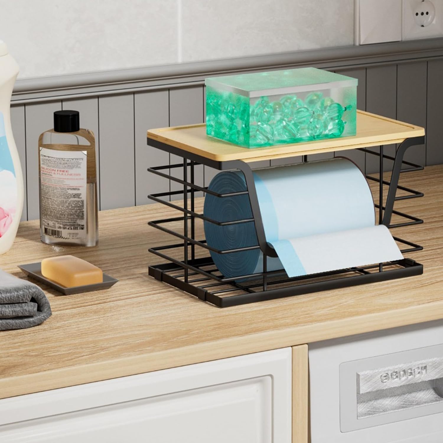 2 個スペース効率の高い積み重ね可能なキッチン収納ラック炭素鋼フレーム木製表面スタッカブル収納バスケットキッチン用