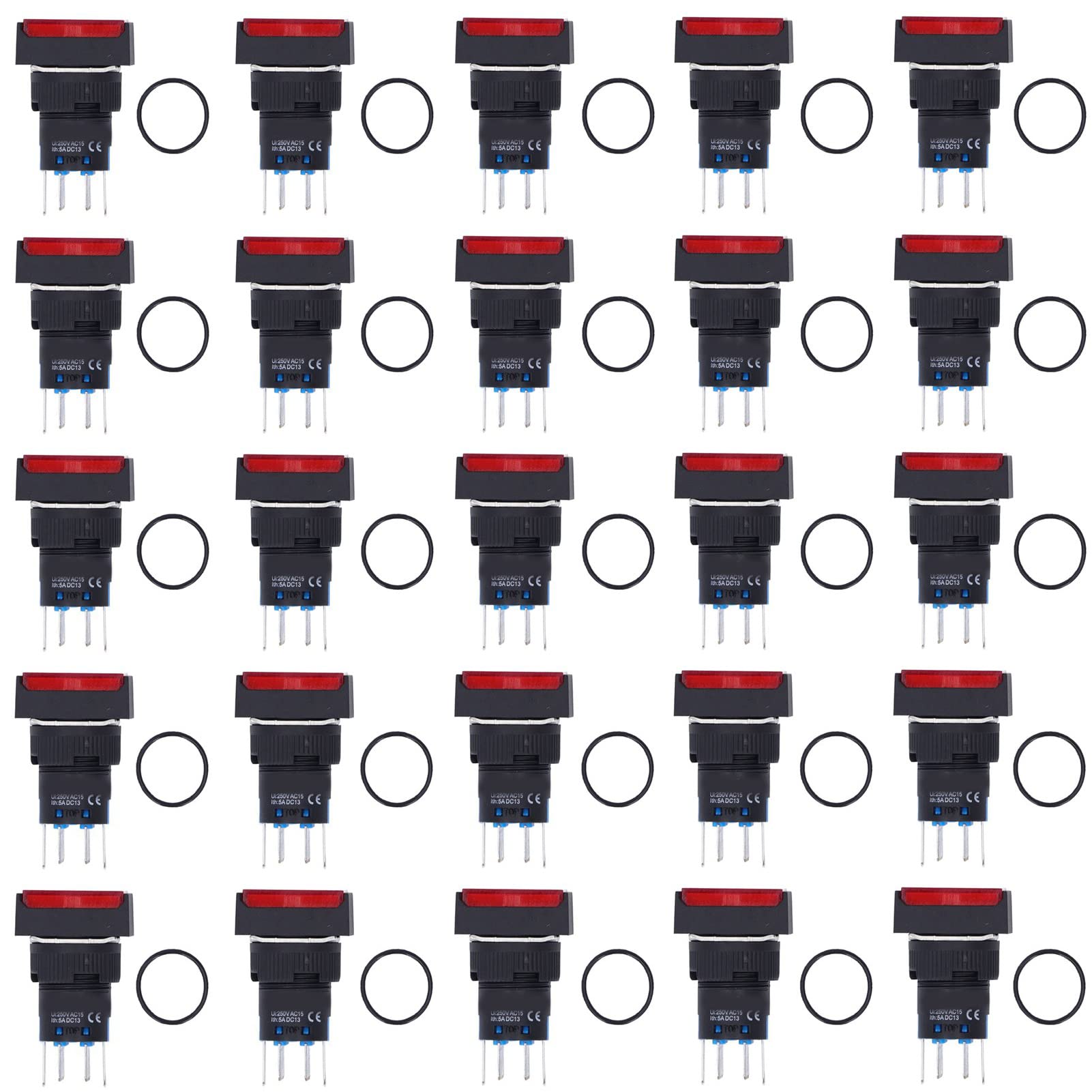 Jeanoko Micro Interruttori a Pulsante da 25 Pezzi con Funzione Autobloccante Leggera per Apparecchiature di Automazione Materiale ABS 16 Mm (Rossa)