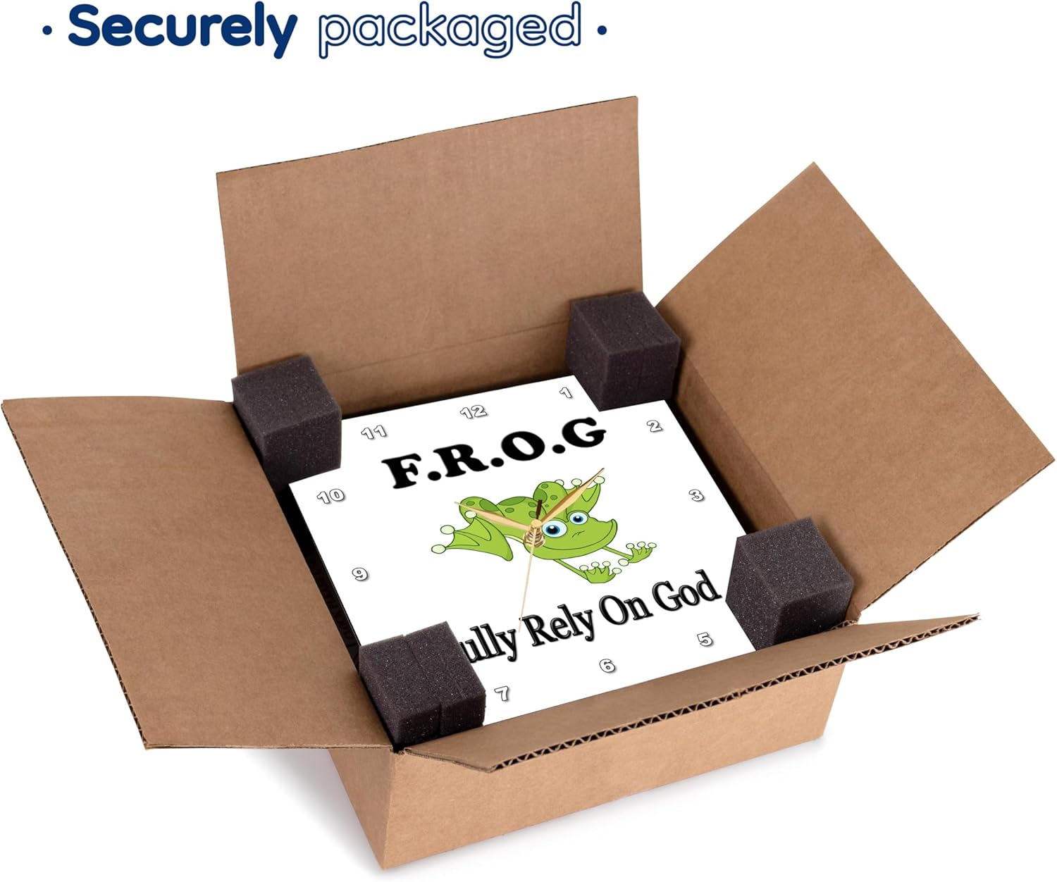 3dRose Wall Clock Silent - 15 inch - Frog Fully Rely on god - Funny Quotes